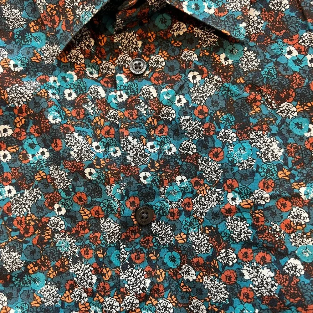 Perry Ellis Mens Slim Fit Button Down Floral Pattern Dress Shirt Size M - Picture 4 of 8